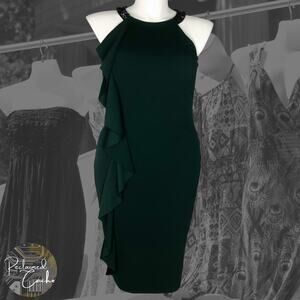 Lauren Ralph Lauren Dark Fern Sleeveless Ruffle Dress - Size 10